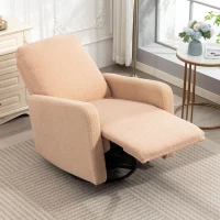 HOMCOM Poltrona Relax Reclinável Manual Poltrona Relax de Borreguito com Função de Baloiço 360° Reclinável até 135º 76x94x100 cm Marrom Claro(m-10)