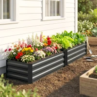 Outsunny Set of Two 100 x 60cm Steel Planter Boxes - Grey(m-9)