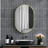 HOMCOM Espelho Casa de Banho 60x90 cm Espelho Decorativo de Parede com Estrutura de Alumínio Horizontal ou Vertical Dourado(m-10)