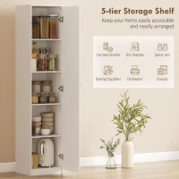 HOMCOM 180cm Tall Kitchen Cupboard, Freestanding 5-Tier Pantry Storage Cabinet with Adjustable Shelf, White(m-4)