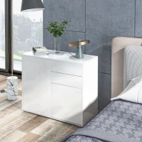 HOMCOM Bufet Modern cu 2 Dulapuri și 2 Sertare cu Deschidere prin Apăsare, 79x36x74cm, Alb Lucios(m-10)