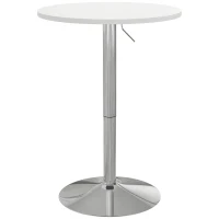 HOMCOM Table de bar ronde table haute cuisine réglable en hauteur 69-91 cm plateau pivotante à 360° blanc et argenté(m-11)