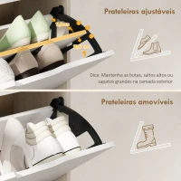 HOMCOM Sapateira de Madeira com 3 Compartimentos Abatíveis com Capacidade para 12 Pares 62,5x26x117,5 cm Branco e Madeira(m-5)