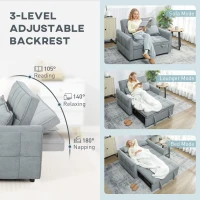 HOMCOM 2 Seater Sofa Bed, 3-in-1 Convertible Sleeper Sofa with Click-clack Adjustable Backrest and 2 Pillows, Grey(m-5)