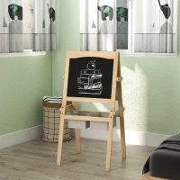AIYAPLAY Kids Easel with Paper Roll, 3 in 1 Art Easel for Toddlers, Double-Sided Kids Whiteboard Blackboard with Storage Baskets for Ages 3-6 Years - Natural Wood Finish(m-8)