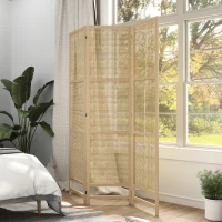 HOMCOM 3-teiliger Raumteiler, 180 cm faltbarer Wandschirm, Freistehender Raumtrenner mit handgewebtem Design für Zuhause, Natur(m-10)