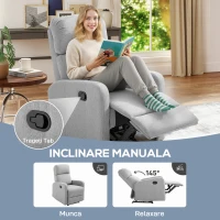 HOMCOM Fotoliu Relaxant Reclinabil până la 168° cu Suport pentru Picioare, 67x83x107 cm, Gri(m-4)