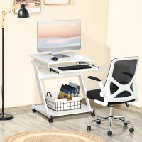 HOMCOM Movable Computer Desk with 4 Moving Wheels and Keyboard Tray White(m-2)