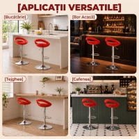 HOMCOM Set 2 Scaune de Bar Rotative cu Suport pentru Picioare, Înălțime Reglabilă, Bază din Oțel, Șezut din ABS, Roșu(m-7)