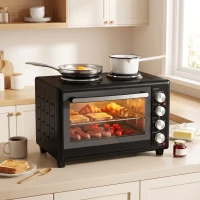 HOMCOM 46L Mini Oven with Dual Hot Plates, Electric Countertop Cooker with Convection, 90–230°C Adjustable Temperature(m-14)