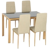 HOMCOM Ensemble Table à Manger avec 4 Chaises en Cuir Synthétique, Plateau Rectangulaire en Verre Trempé, 120x70x75cm, Naturel(m-1)