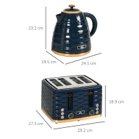 HOMCOM 3000W 1.7L Rapid Boil Kettle & 4 Slice Toaster, Kettle and Toaster Set with 7 Browning Controls and Crumb Tray, Blue(m-3)