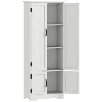 HOMCOM Buffet de cuisine armoire de cuisine contemporaine multi-rangements 2 placards 3 étagères MDF panneaux particules blanc(m-1)