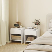 HOMCOM Conjunto de 2 Mesas de Cabeceira Nórdicas com Cantos Arredondados, Gaveta e Prateleira Aberta 40x35x45 cm Branco(m-2)
