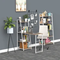 HOMCOM Scrivania Pieghevole con Libreria a 4 Livelli, Scrivania Salvaspazio in Metallo e Legno, 106x48x128cm, Rovere(m-10)