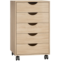 HOMCOM Caisson bureau mobile, meuble rangement sur roulettes avec 5 tiroirs, bois, 40 x 40 x 67 cm, chêne