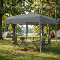 Outsunny 3 x 3 m Garden Pop Up Gazebo Marquee Party Tent Wedding Canopy, Height Adjustable with Carrying Bag, Grey(m-10)