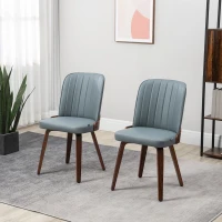 HOMCOM Conjunto de 2 Cadeiras de Sala de Jantar Modernas com Assentos Estofados em PU e Pés de Madeira 47,5x55x85cm Cinza e Madeira(m-10)