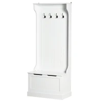 HOMCOM Meuble d'entrée 4 en 1, vestiaire d'entrée avec banc de rangement et 4 crochets doubles, 71,5 x 39,5 x 170 cm, blanc(m-12)