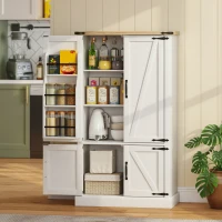 HOMCOM Buffet de cuisine, armoire de cuisine avec 4 portes, 6 porte-épices et étagères réglables, 76,3 x 40 x 136 cm, blanc(m-2)