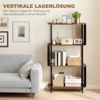HOMCOM Bücherregal, Standregal mit 4 Ebenen,geschwungenem Design, für Wohnzimmer, Schlafzimmer 80 x 30 x 141 cm, Braun(m-4)