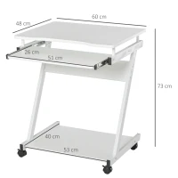 HOMCOM Movable Computer Desk with 4 Moving Wheels and Keyboard Tray White(m-3)