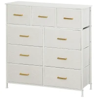 HOMCOM Chest of Drawers with 9 Fabric Drawers, Boucle Storage Organiser with Steel Frame, Fabric Dresser for Bedroom, Living Room, Hallway, Cream White(m-11)