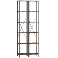 HOMCOM 2er-Set 6-Ebenen-Bücherregal, Stahlrahmen, für Wohnzimmer, Büro, Schlafzimmer, Rustikal-Braun