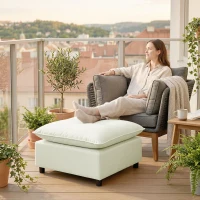 HOMCOM Fußhocker moderner Stoff-Ottomane mit Kunststoffbeinen für Wohnzimmer und Schlafzimmer, 75 cm, Cremeweiß(m-9)