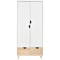 HOMCOM Armoire de Rangement Design scandinave - Armoire de Chambre - Placard 2 Portes avec penderie et étagère - 2 tiroirs coulissants - Panneaux Particules Blanc chêne Clair(m-13)
