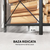 Outsunny Suport lemne de foc pe 2 niveluri din metal cu bază ridicată, 34x30x80 cm, negru(m-6)