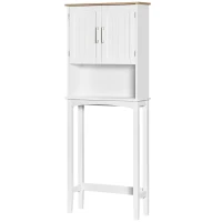 kleankin Armário sobre Sanita Armário Alto para Lavanderia com Armário e Prateleira de Armazenamento 64x22x165cm Branco(m-13)
