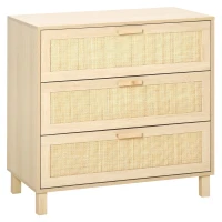 HOMCOM Commode 4 tiroirs cannage en rotin dim. 80L x 40l x 80H cm MDF Aspect Bois Clair(m-15)