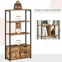 HOMCOM Bibliotecă cu 3 Rafturi, Dulap și 2 Sertare, din PAL și Metal, 58x24x122 cm(m-8)