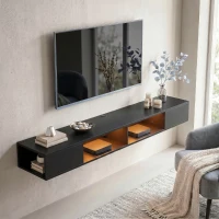 HOMCOM Wall Mounted TV Stand with RGB LED Lights, Floating Entertainment Centre for 75 Inch TV, Black(m-8)