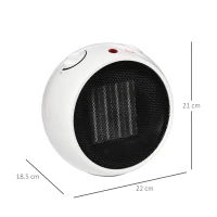 HOMCOM 1500W Small Space Heater, Ceramic Electric Plug in Fan Heater with 3 Heat Setting, Adjustable Temperature, Tip-Over, Overheating Protection, Low Energy, White(m-3)