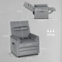 HOMCOM Fotoliu Reclinabil cu 8 Puncte de Masaj și 5 Moduri, Poggiapiedi, Încălzire, Material Catifelat, Gri(m-3)