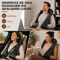 HOMCOM Massageador Cervical e de Costas com Calor e 8 Nós Shiatsu 3 Intensidades de Amassamento 3D Preto(m-7)