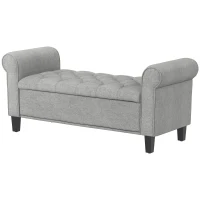 HOMCOM Panca Fondo Letto in Tessuto Effetto Velluto con Contenitore e Braccioli Arrotolati, Grigio Chiaro(m-11)