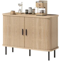 HOMCOM Buffet salon, meuble de rangement avec 2 portes coulissantes en tambour à lattes et 4 compartiments, chêne(m-12)