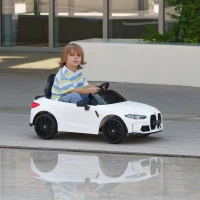 AIYAPLAY Macchina Elettrica per Bambini a Licenza BMW M4 con Telecomando, Clacson e Fari, Auto Elettrica in PP e Metallo, 108x69.5x51 cm, Bianca(m-2)