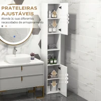 kleankin Armário Alto e Estreito para Casa de Banho com Portas e Prateleiras Ajustáveis 30x30x181,5 cm Branco Brilhante(m-5)