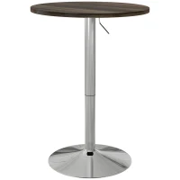 HOMCOM Masă Înaltă de Bar, Reglabilă pe Înălțime, cu Blat Rotativ și Bază din Oțel, Ø60x69-91cm, Maro(m-11)