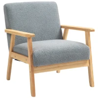 HOMCOM Accent Chair Wood Frame with Thick Cashmere Cushions Wide Seat Armchair Home Furniture Bedroom Office Grey(m-1)