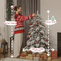 HOMCOM 5ft Super Flocked Christmas Tree - Green/White(m-3)