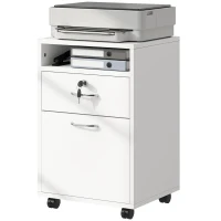 HOMCOM Cajonera de Oficina con Cajón con Cerradura y Armario con Ruedas Soporte de Impresora para Estudio 40x35x60 cm Blanco(m-12)