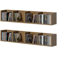 HOMCOM Wooden Shelf Organiser Unit, Wall Mounts Set of 2 84 CD / 56 DVD/Blu-ray/ Media Storage Racks 4 Cubes, Walnut Brown(m-13)