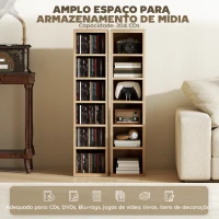 HOMCOM Conjunto de 2 Estantes para CDs e DVDs com 12 Compartimentos e Prateleiras Ajustáveis 21x22,5x88,5 cm em Carvalho(m-4)