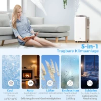 HOMCOM Mobiles Klimagerät mit Abluftschlauch 12000 BTU 3,5 kW, 5-in-1, 24h-Timer, Fernbedienung bis 35㎡(m-4)
