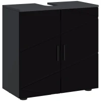 kleankin Mobile Sottolavabo Bagno in Legno con Armadietto 2 Ante, 60x30x60cm, Nero(m-1)